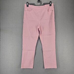 Mario Serrani Italy Flat Front Trousers, Pink/White Stripe, Size Lg, Pockets